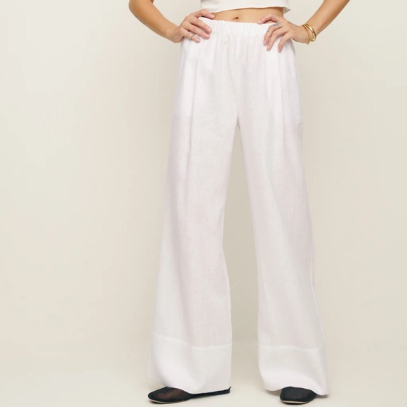 Reformation Fernando Wide Leg Linen Pant White Medium